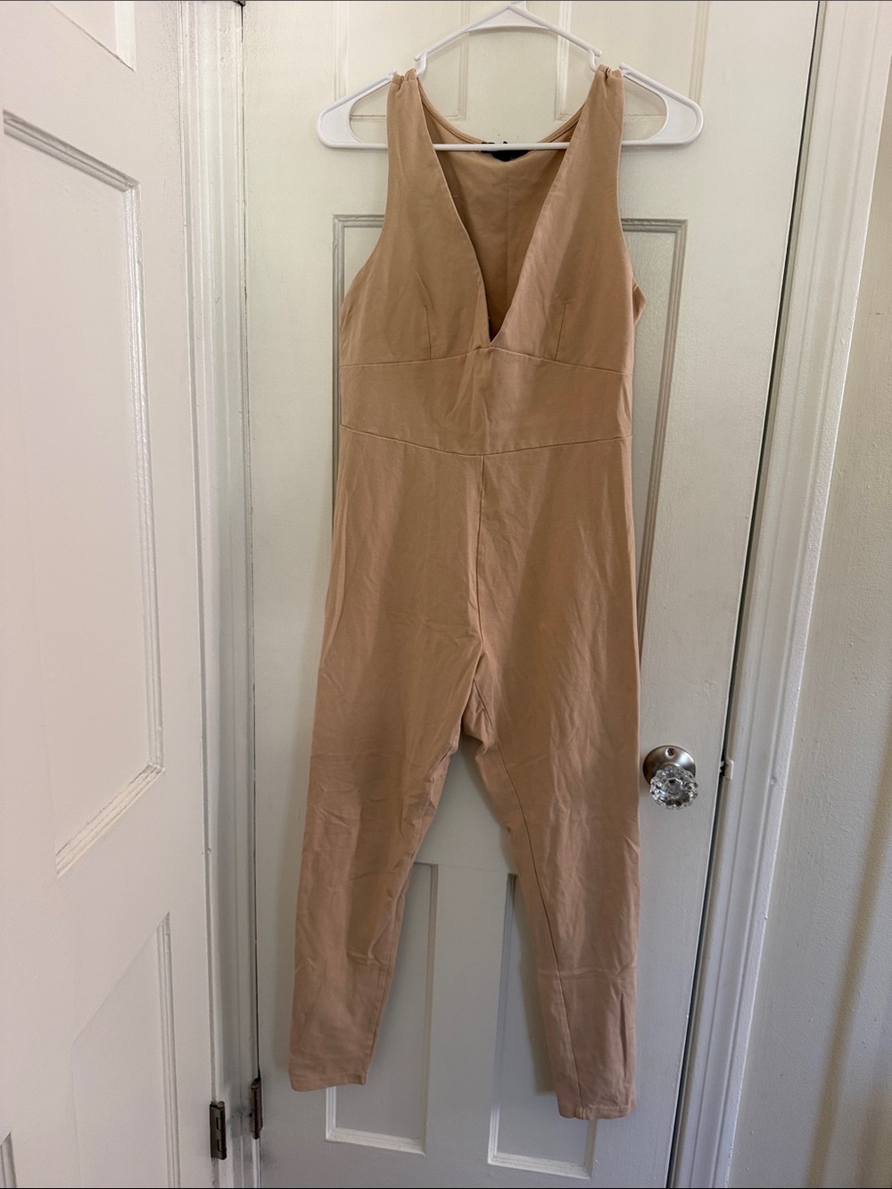 Forever 21 Deep V-Neck Nude Sleeveless Jumpsuit